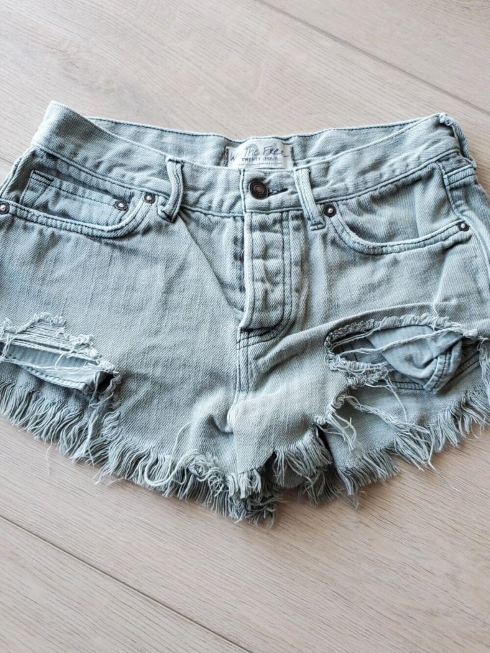 We The Free Size 24" Waist Green Distressed Cut Off Mini Shorts